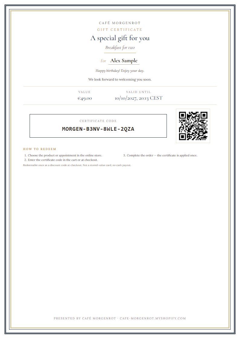 Certificate in the Classic layout