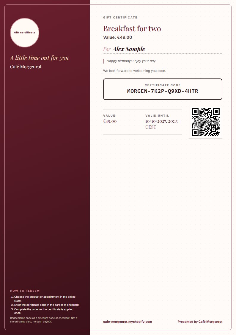 Certificate in the Experience layout