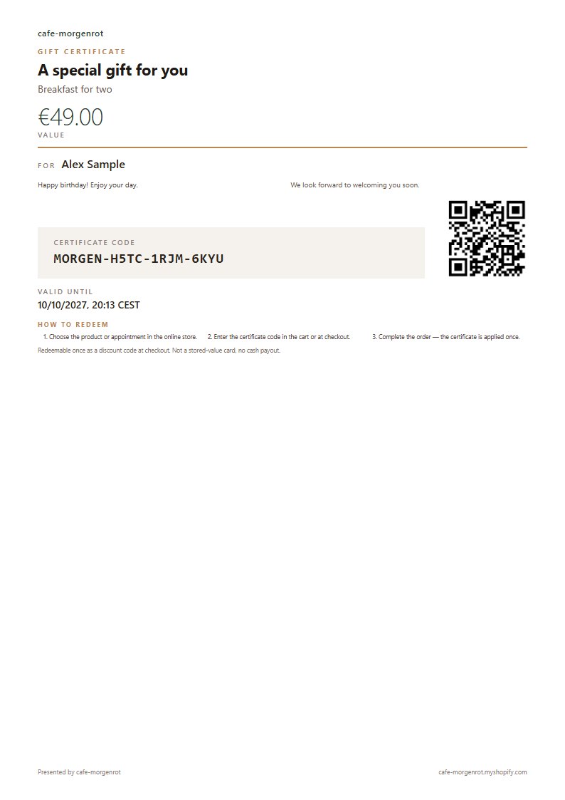 Certificate in the Minimal layout